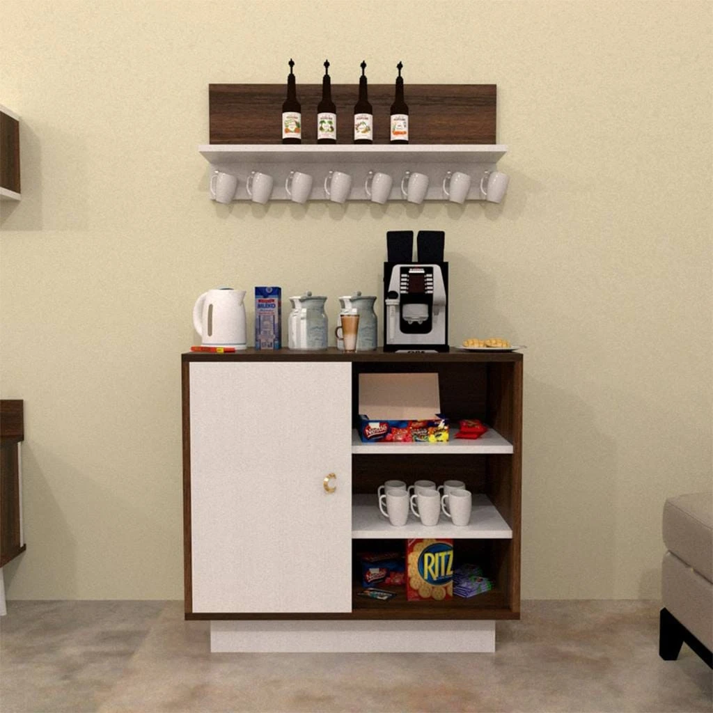 كوفي كورنر بنى أبيض مع رف علوى 80×80سم – C – 01